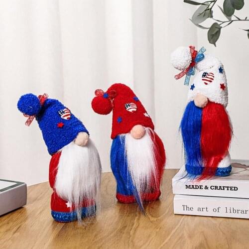 Faceless Doll Handmade Knitted Fabric Independence Day Plush Gnomes Doll for Home Office Desk Indoor Outdoor Decor Ornament