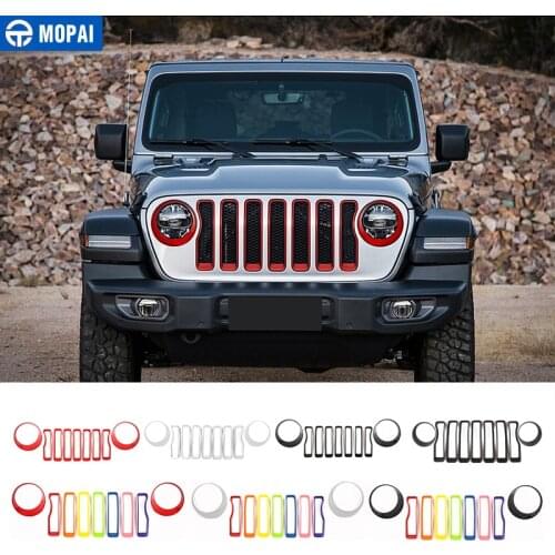MOPAI Car Exterior Front Headlight Lamp And Racing Grille Decoration Cover Stickers for Jeep Wrangler Sahara 2018+ Car Styling