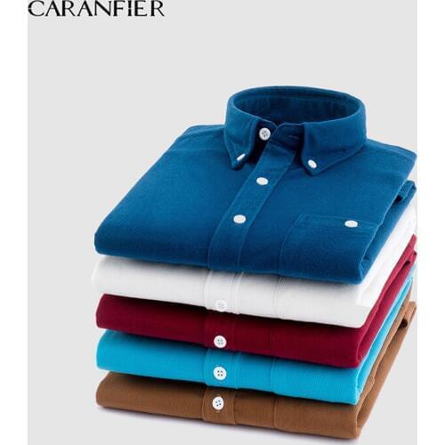CARANFIER Mens Dress Shirt Leisure Long Sleeve Slim Fit Top Quality Cotton Blouse Fashion Male Classic Pocket Shirts Camisa