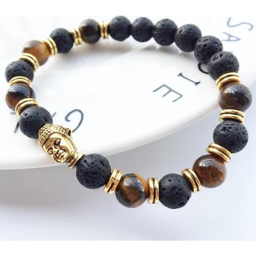 Mens 8mm Tigers Eye Black Lava Stone Beads Bracelet Aromatherapy Essential Oil Perfume Diffuser Bracelet Buddha Yoga Jewelry