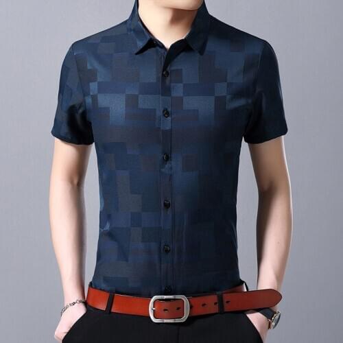 2019 New summer mens plaid dress high quality male casual cotton shirt dress short sleeve