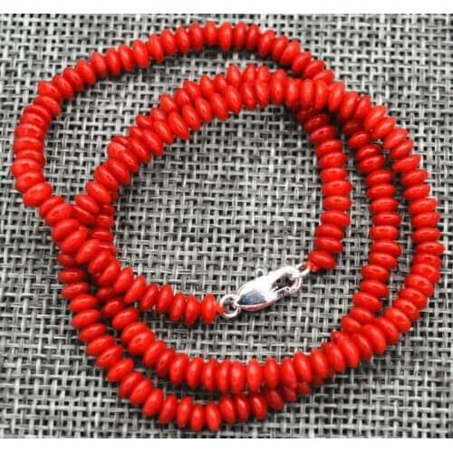 New 2x4mm Natural red coral Abacus Gems Necklace 18INCH