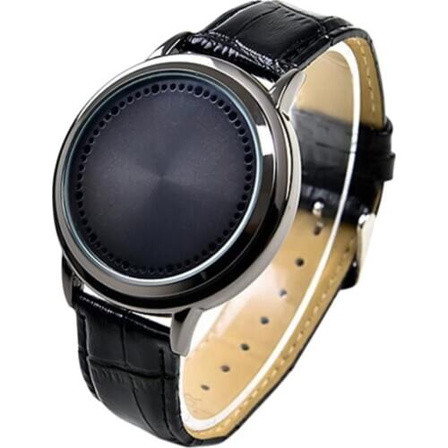 Couple Watch Men Fashion Waterproof LED Watch Women Touch Control Round Dial Watch Faux Leather Band Quartz Watch Clock Cift