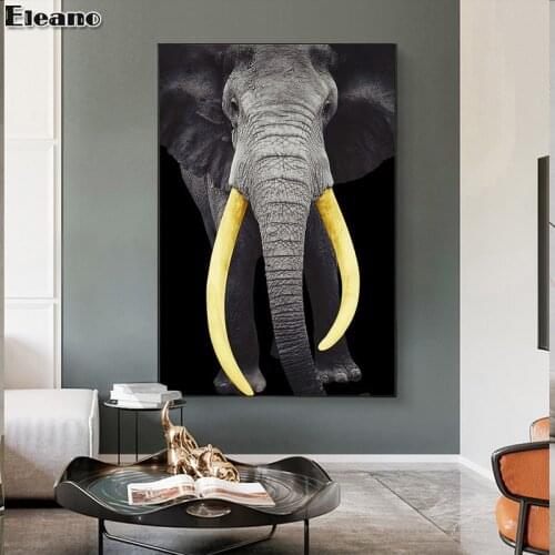Canvas Print African Wild Gold Tooth Elephant Painting Animal Posters Simplicity Modern Living Room Wall Art Home Decor Painting