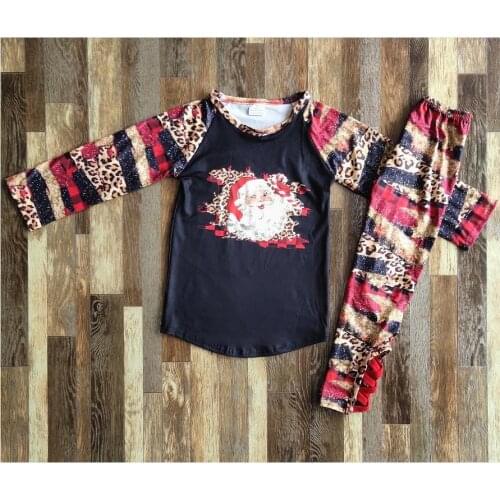 Holiday Christmas Santa Screen Print Kids Boutique Clothes Little Girls' Cheetah Colors Legging Outfit Sets