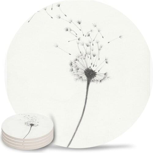 Plant Dandelion Simple Round Coaster Set Non-slip Heat Proof Ceramic Coffee Drink Coasters Table Decoration Placemats