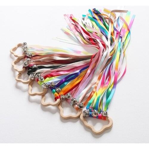 Rainbow Ribbon Hand Bells Hand Kite Sensory Ribbon Toy Montessori Waldorf Toys Rings Kids Toddler Rattle Kite Ribbon Toy