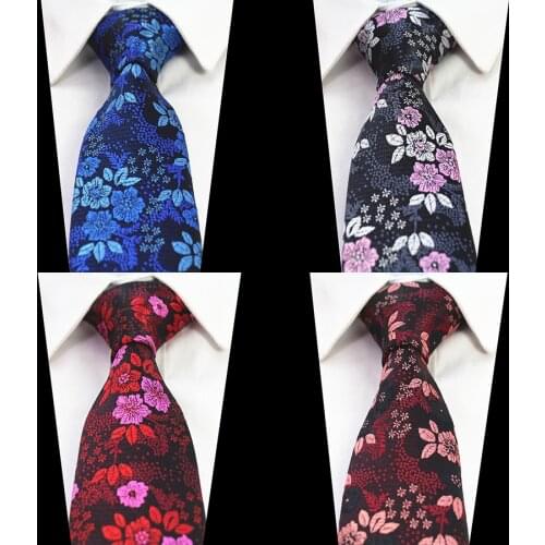 Ricnais New Design Floral Ties For Men Slim Skinny Neck Tie Silk Jacquard Weave Red Wedding Tie Corbatas HombreSuit Business