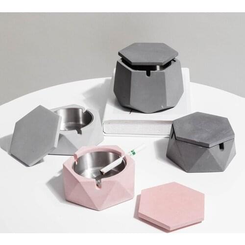 Nordic Luxury Cement Ashtray Anti Fly Ash Creative Woth Lid Home Living Room Desktop Decoration Accessories Modern Cigar Ashtray