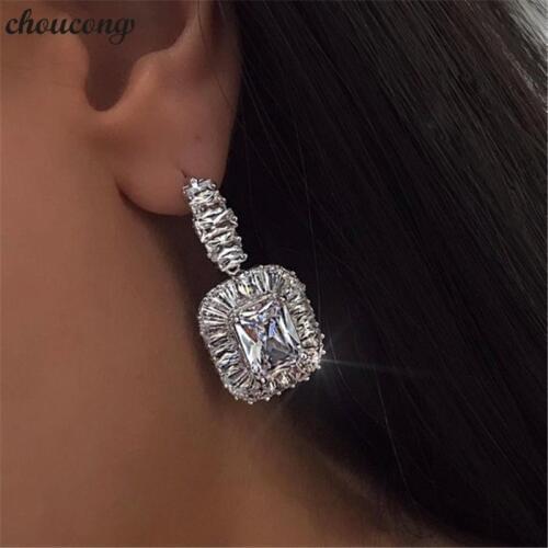 Choucong shiny evening Drop earring AAAAA zircon White Gold Filled statement Wedding Dangle Earrings for women Party jewelry