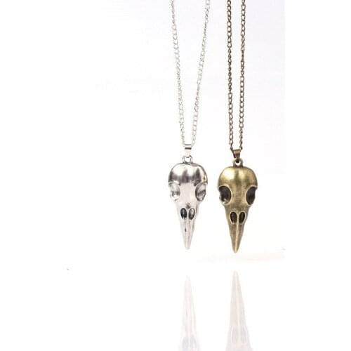 Steampunk Halloween Crow Skull Pendant Necklace Punk Jewelry For Women Men Gift