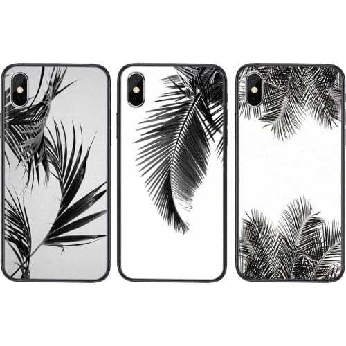 Black White Palm Leaves Palm Trees Black Waterproof Trend Cover for Huawei Honor V40 10X Lite Case Honor 8x 9s 10 20 Lite 10i
