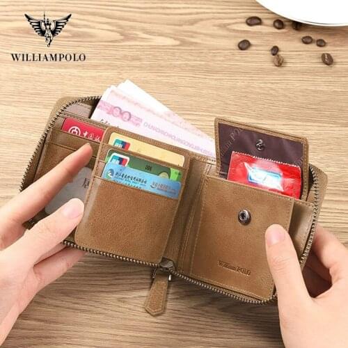 Williampolo Leather Mens wallet short leisure retro function changeable card pocket top leather drivers license leather cover