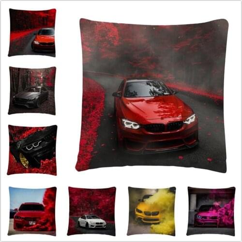 Bright Maple Leaves And Car Pattern Linen Cushion Cover Pillow Case for Home Sofa Car Decor Pillowcase 45X45cm