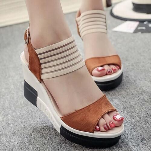 Women Sandals Summer Ladies Shoes Leather Woman Sandals Buckle Casual Sewing Women Shoes Wedge Female Ladies Platform Plus Size