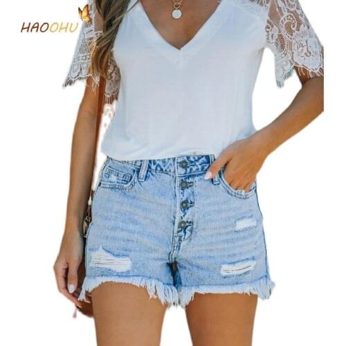 2021 Summer Fashion & Trend Ripped Jeans Tassel High Waist Slimming Denim Shorts for Women Buttons Street Urban Pocket pants