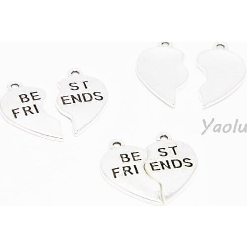 10pair/lot Best friend Charms Tibetan Silver tone broken heart Best friend Charm pendants 23mm