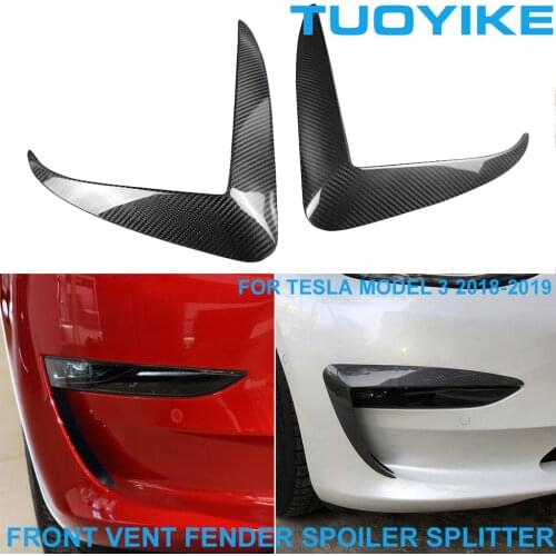 2PCS Car Styling Real Dry Carbon Fiber Front Bumper Splitter Spoiler Lip Kit Air Knife Shape For Tesla Model3 Model 3 2018-2019