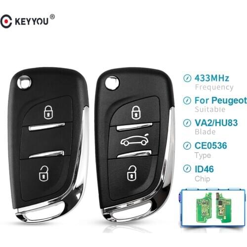 KEYYOU CE0536 2/3 Buttons 433MHZ Modified Filp Car Remote Control Key For For Peugeot 207 208 307 2005-2011 ASK Key HU83/VA2