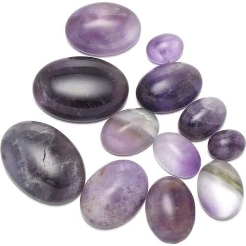 10pcs Natural Stone Amethysts Cabochon Beads Egg Shape Loose Beads for Jewelry Making DIY Necklace Ring Earrings Accessories
