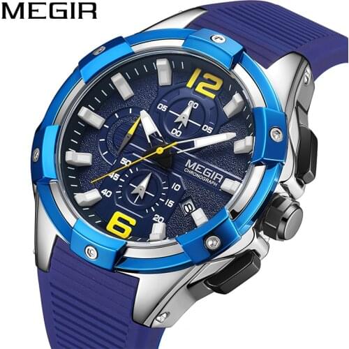 MEGIR 2020 Mens Watches Top Brand Luxury Blue Sport Watches Man Chronograph Military Quartz Wrist Watch Clock Relogio Masculino