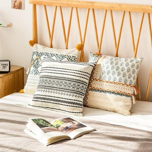 Decorative Pillow Throw PillowCoves 45*45CM Cotton Cushion Pillow Case Boho Tassel Cotton Throw Pillow Cover for Couch Sofa