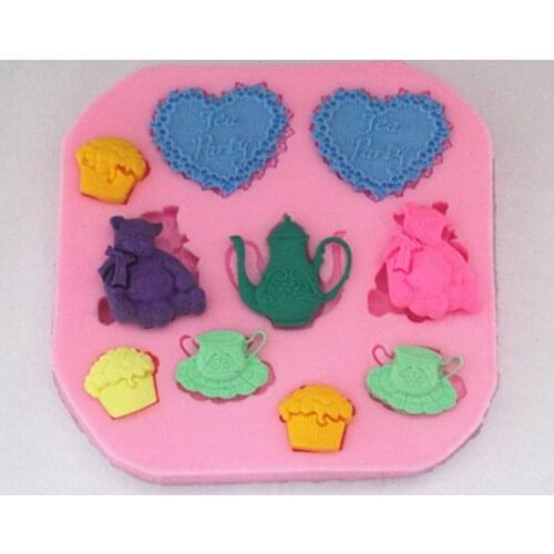Little Bear love heart & afternoon tea cake molds soap chocolate mould for the kitchen baking FM219