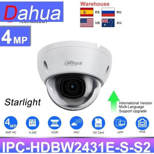 Dahua 4MP IP Camera HD POE Dome IK10 IP67 IPC-HDBW2431E-S-S2 IR 30M APP Remote View Video Surveillance Home Security H.265