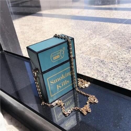 2021 Creative Chains Box Women Shoulder Bags Designer Cigarette Case Shape Crossbody Bag Lady Funny Small Purse Chic Female Bags