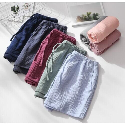 Fdfklak Summer Comfort Sleep Bottoms Couples Home Pants Men Cotton Gauze Thin Sleep Pant Shorts Casual Solid Pyjamas Pants
