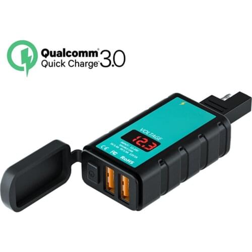 Motorcycle Square Dual USB Charger With Voltmeter Button Switch Integrated SAE Socket Riding Outdoor Fast Charger Adapter Socket