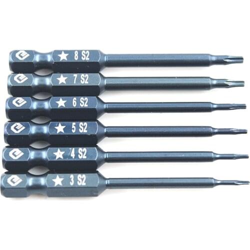 6pcs/set 1/4" 65mm 5-Point Screwdriver Bit Set S2 Steel Magnetic Electric Drill Screw-driver Head Power Driver Tools TS3-TS8