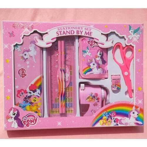 8pcs/set cartoon cute pony stationery set novelty kawaii pencil bags set tudents school supplies children kids back to school
