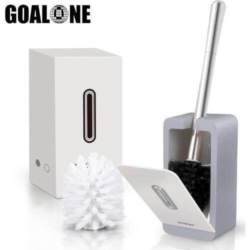 GOALONE Wall Mounted Toilet Brush and Holder Set Automatic Closing Soft Bristle Toilet Bowl Cleaning Brush Bathroom Accessories