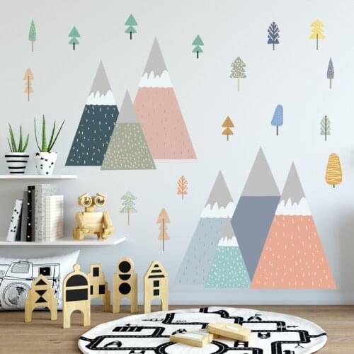 Nordic Style Mountain Wall Stickers Tree Wall Decals Living Room Bedroom Kids Room Decor Aesthetic DIY Self-adhesive Wallpaper