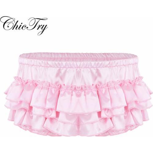 New Arrival Male Mens Lingerie Satin Ruffled Bloomer Tiered Skirted Panties Sissy Briefs Underwear Panties for Nightwear Briefs