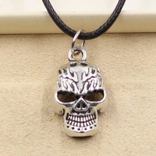 New Fashion Pendant Skeleton Head Skull Necklace Choker Charm Black Leather Cord Factory Price Handmade Jewelry