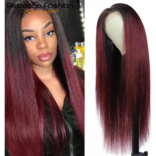 Ombre 4x4 Closure Wig Bone Straight Human Hair Wigs For Black Women T1b/99j Brazilian Human Hair Cosplay Wig Lace Frontal Wigs