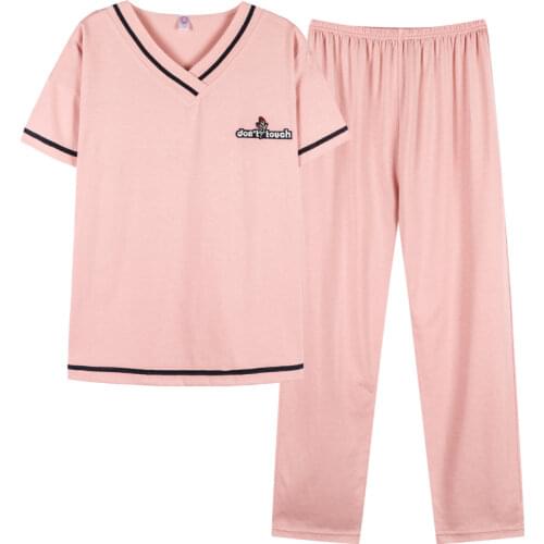 Pajamas Set Big Size Cotton Sleepwear for Woman 3xl 4xl Up To 100kg Can Wear Summer Loungewear Pink V Neck Womens Pajamas Set