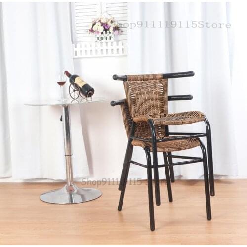 Ox Horn Rattan Chair Woven Stool Outdoor Garden Family Living Room Iron Chair Hotel Leisure Dining Room Armchair