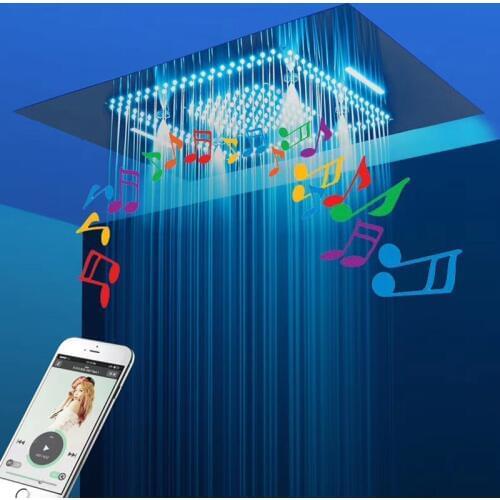 Ceiling Shower Bluetooth Music Shower Head Bathroom Accessories Black Touch LED Color Rain Shower Msaage Jets Showerheads