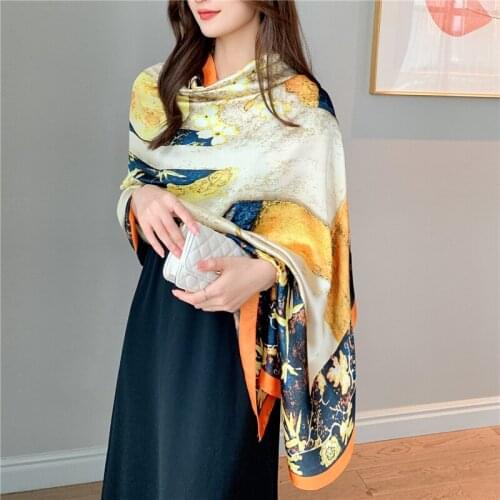 Muslim Luxury Women Scarf Silk Bandana for Print Pashmina Neckerchief Headscarf Hijab Shawl Wrap Foulard Europe Decorate Echarpe