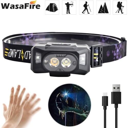 Sensor Headlamp USB Rechargeable Headlight XPG White/Yellow/Red LED Head Lamp Powerful Torch Mini Waterproof Working Light