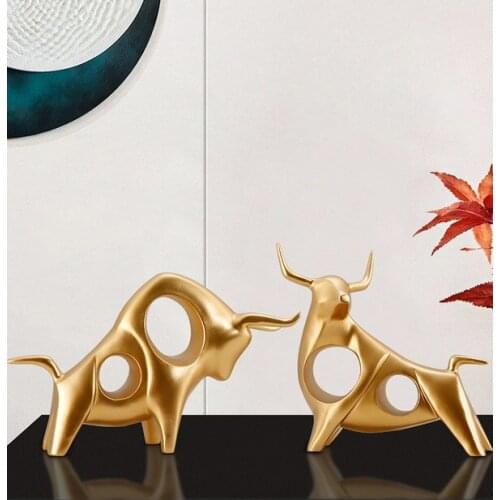Nordic Creative Colorful Cattle Bull Resin Crafts Cute Cow Animall Gift Ornaments Statues Sculpture Living Room Office Ox Decor