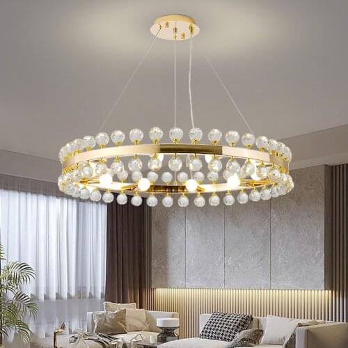 Modern round chandeliers for living dining room led hanging lamps luxury gold crrystal light indoor lighting fixtures