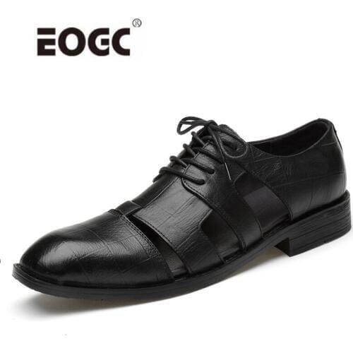 Vintage Design Men Shoes Natural Leather Casual Shoes Men Breathable Holes Business Dress Shoes Lace Up Office Flats Shoes
