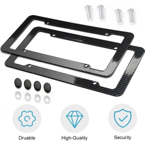 Universal 2pcs License Plate Frame Carbon Fiber Plastic License Plate Frame Bracket with Standard Screw Kits