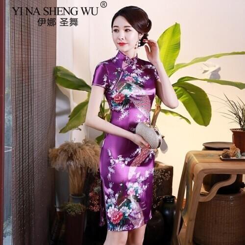 Evening Sexy Cheongsam Satin Dress Chinesewoman Slim Elegant Cheongsam Sleek Minimalist kimono Sexy Party Dress Wedding Dress