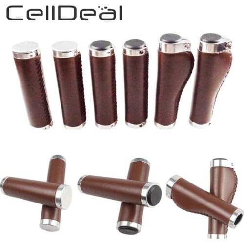 Bicycle PU Leather Grips Anti-Skid Comfortable Bike Handlebars Retro Grips Aluminum Lock MTB Bike Grips Bike Accessories