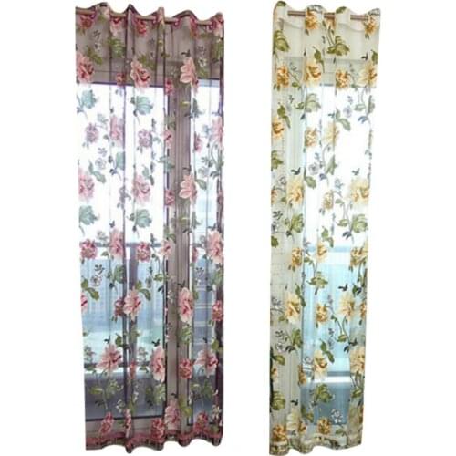 Curtain Drapes Elastic Flower Pattern Polyester Living Room Window Treatments Sheer Drapes for Living Room Decor